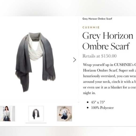 CUSHNIE One Size Grey Horizon Ombre Scarf Retails $150 - Picture 3 of 4